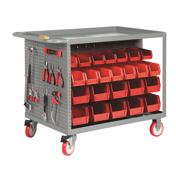 Bin Cart with Pegboard Tool Storage, 24" x 36" Shelf